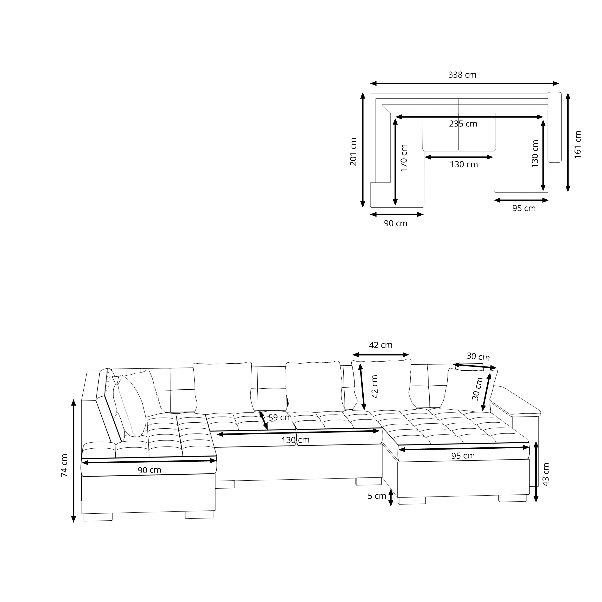 Ecksofa ARIA rechts taupe
