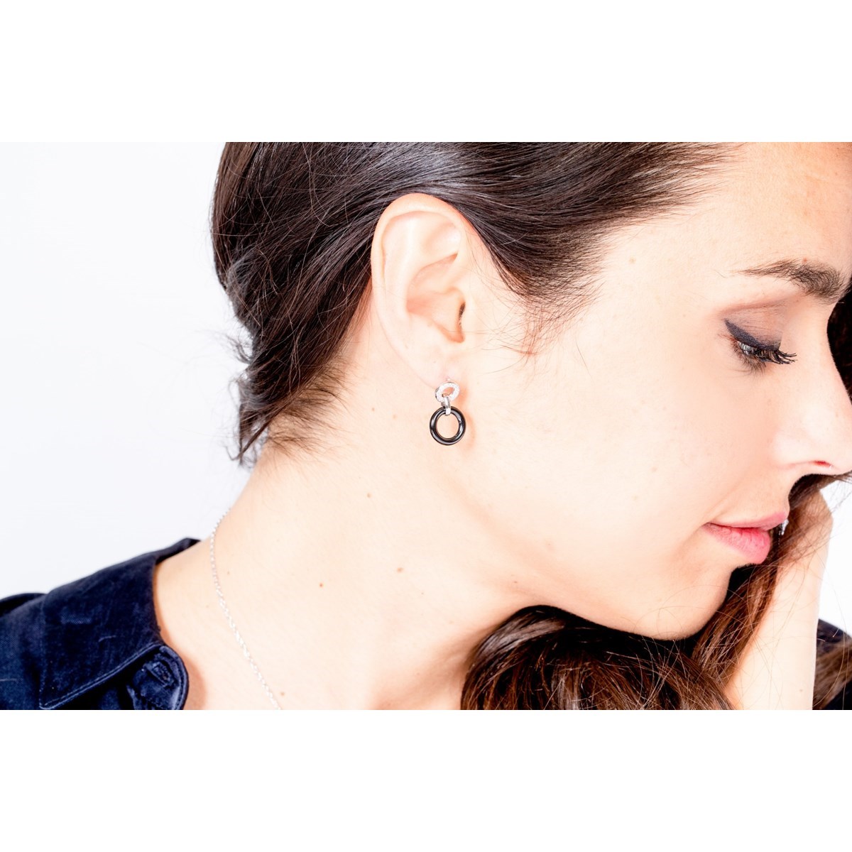 Boucles d'oreilles pendantes en Argent 925 millièmes et céramique - blanc brillant