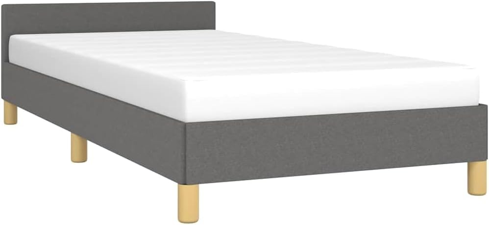 vidaXL Bettgestell mit Kopfteil, Bettrahmen mit Lattenrost, Bett Polsterbett mit Stützbeinen, Schlafzimmerbett Einzelbett, Dunkelgrau 100x200cm Stoff ZJ8711198