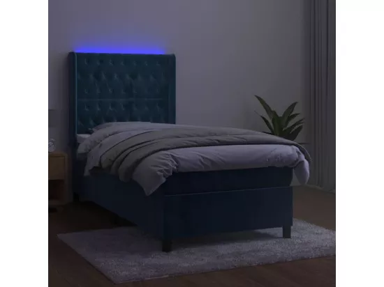Sommier tapissier et matelas et LED Bleu foncé 90x200cm Velours