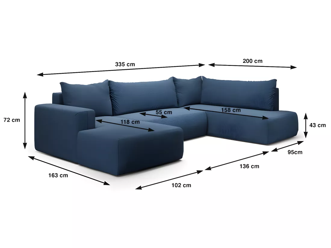 Canapé U 5 places convertible coffre Bliss Bleu
