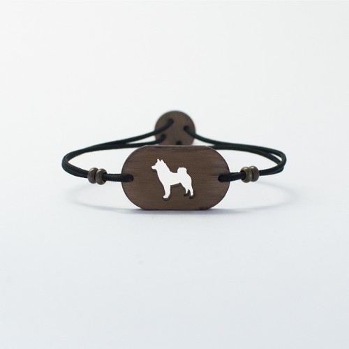 Pulseira de madeira personalizável Akita/Shiba Inu, preta.
