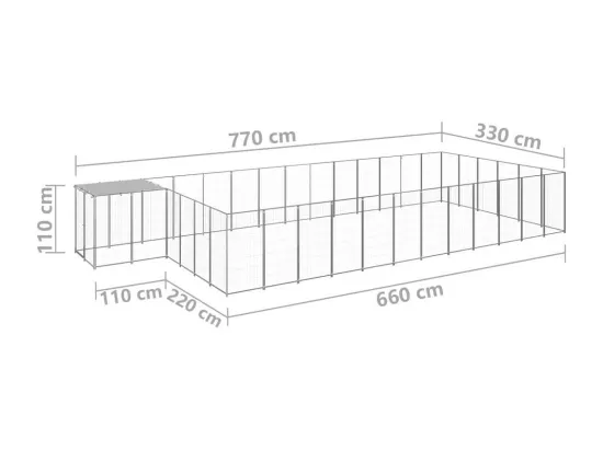 Chenil extérieur cage enclos argenté 770 x 330 x 110 cm 02_0000255