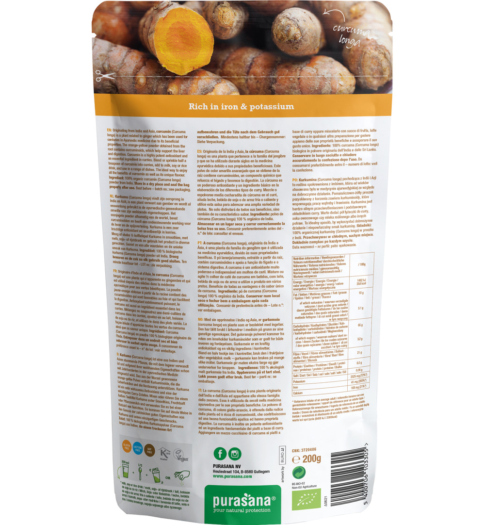 Purasana Curcuma Poeder – Vegan Bio (200 gr)