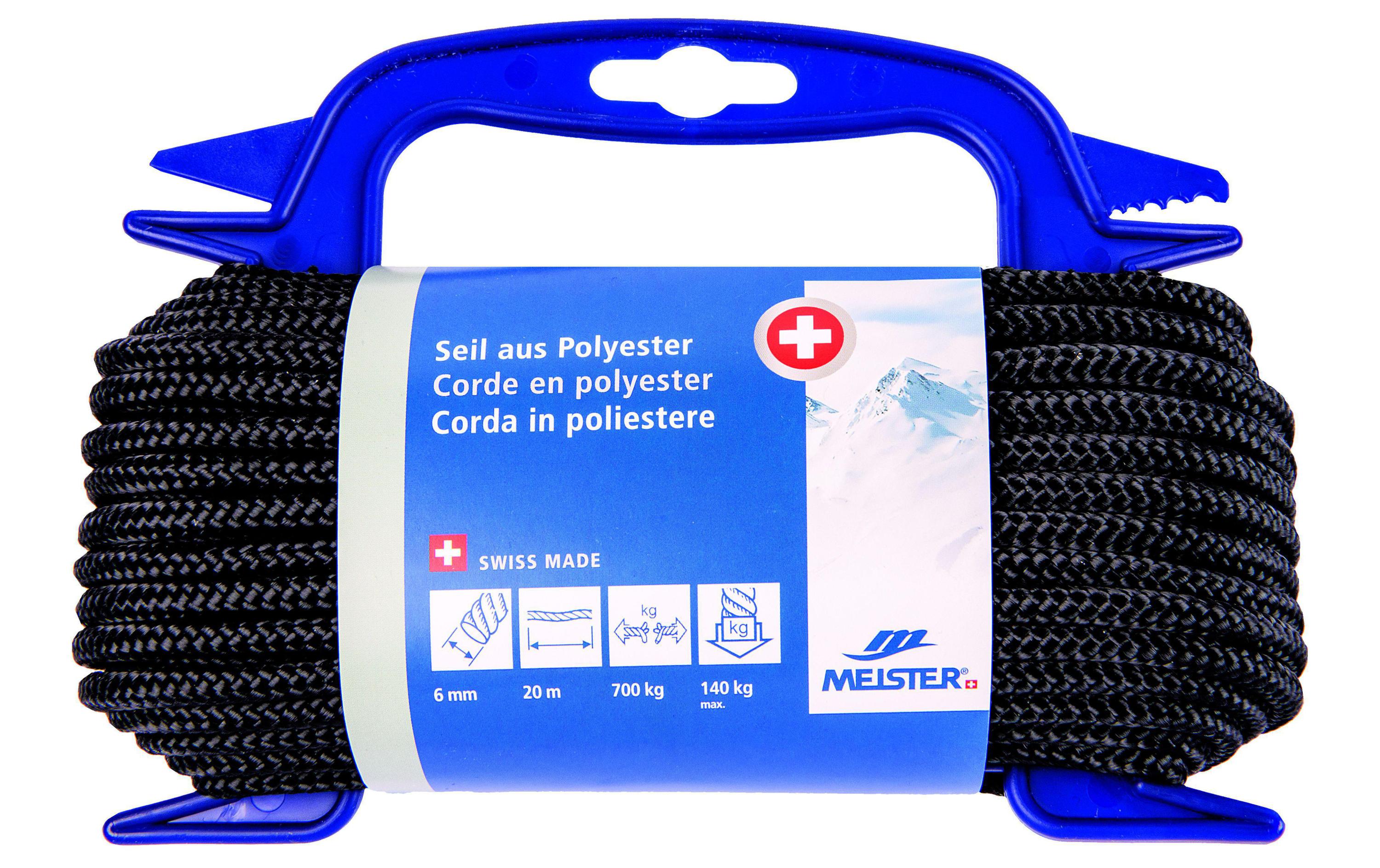 Polyesterseil Ø 6 mm, 20 m, 700 kg, SchwarzPolyesterseil Normalgeflecht