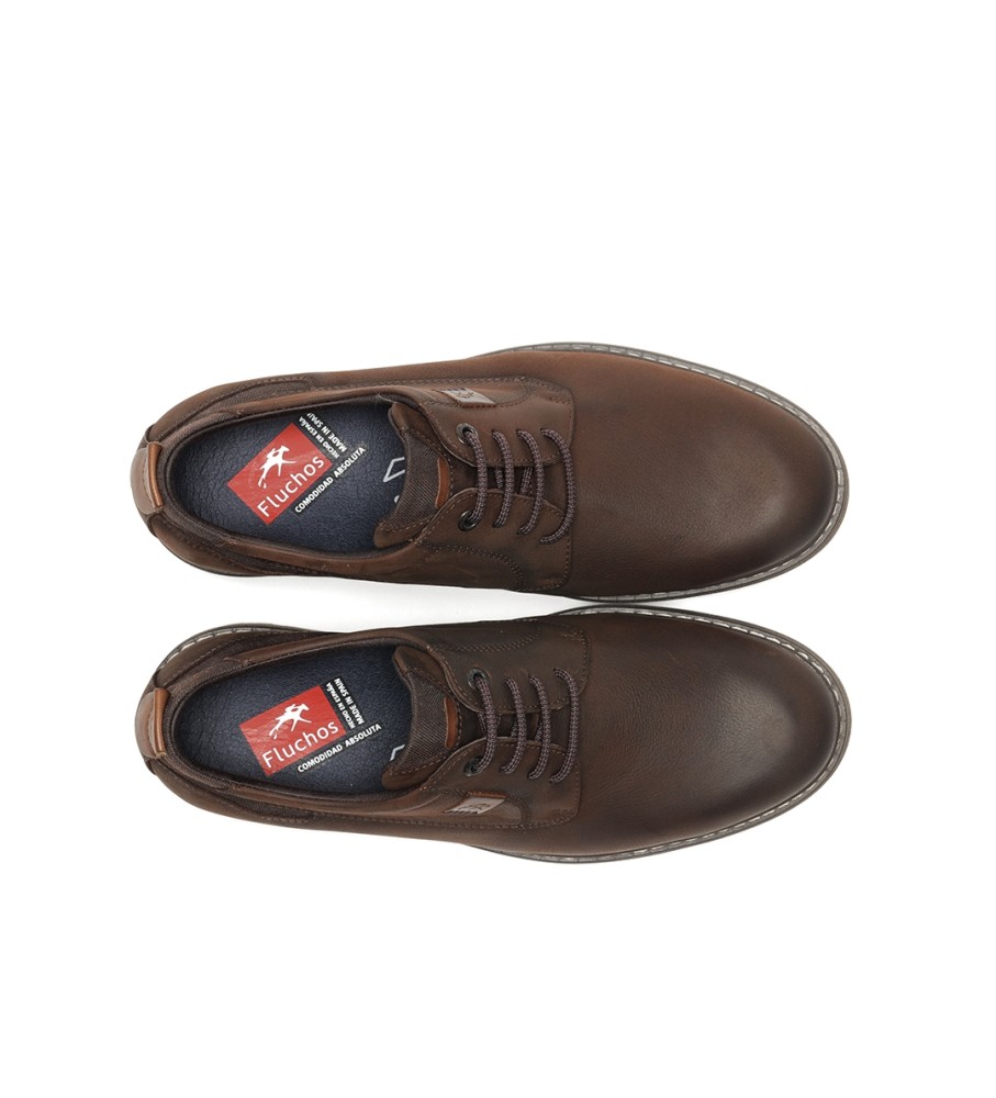 Sapatos de couro Fluchos F1589 marrom escuro