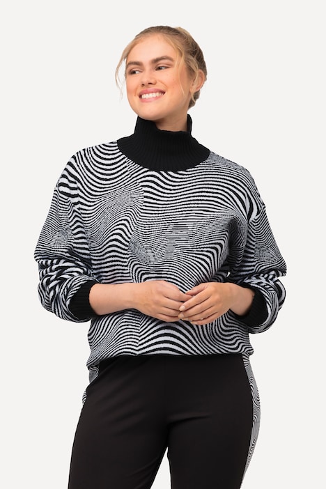 Pullover, Wellenmuster, Oversized, Stehkragen, Langarm