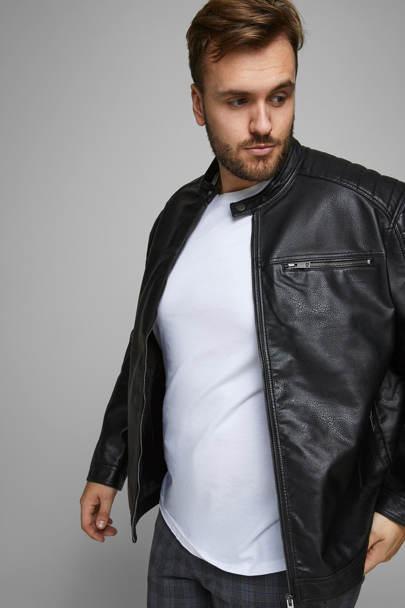 Jaqueta de couro sintético estilo motociclista PLUS