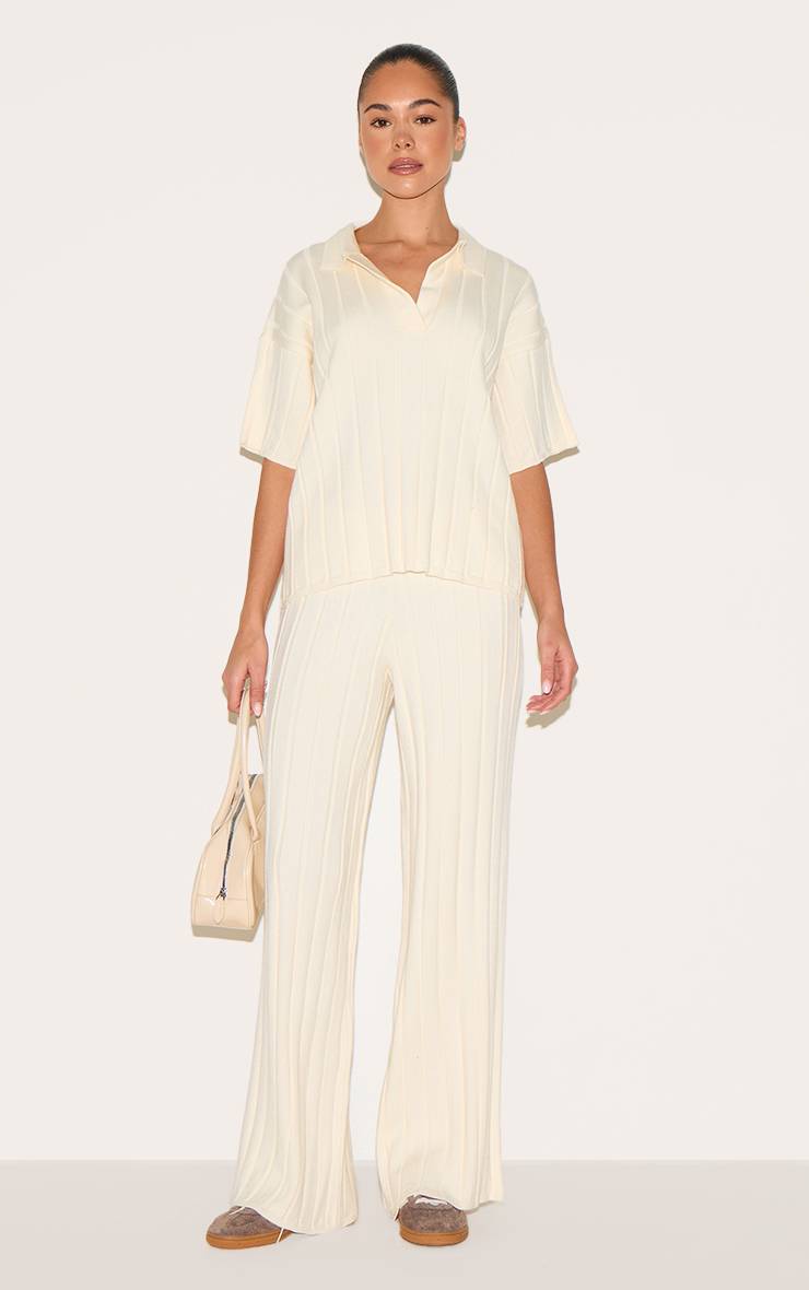 Crème Haut Polo Oversize En Maille Côtelée