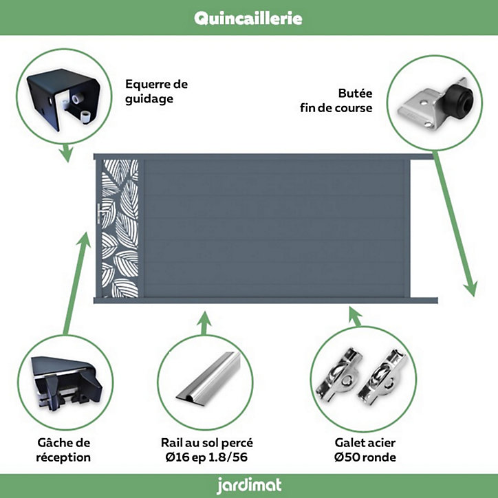 Portail Jardimat coulissant aluminium Frejus Tropical gris anthracite - 350 x h.170 cm