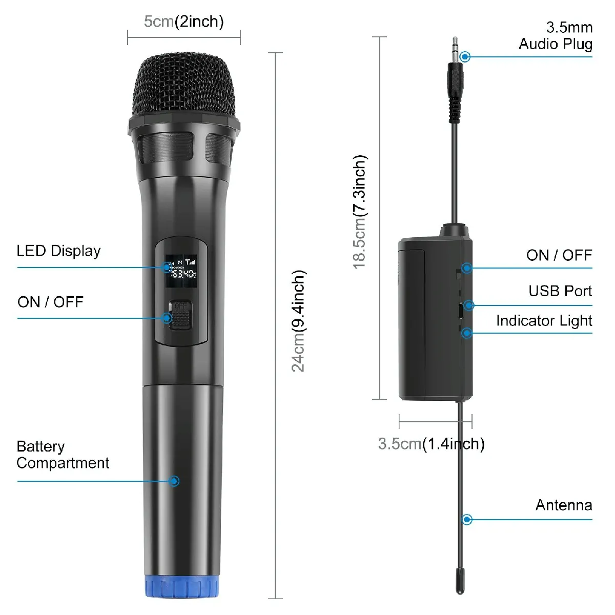Yonis Microphone sans fil UHF avec LED