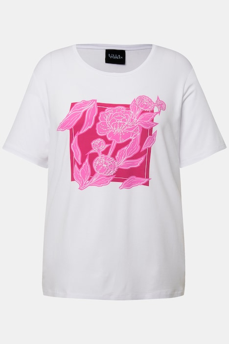 T-Shirt, Blume, Ziersteine, Rundhals, Halbarm