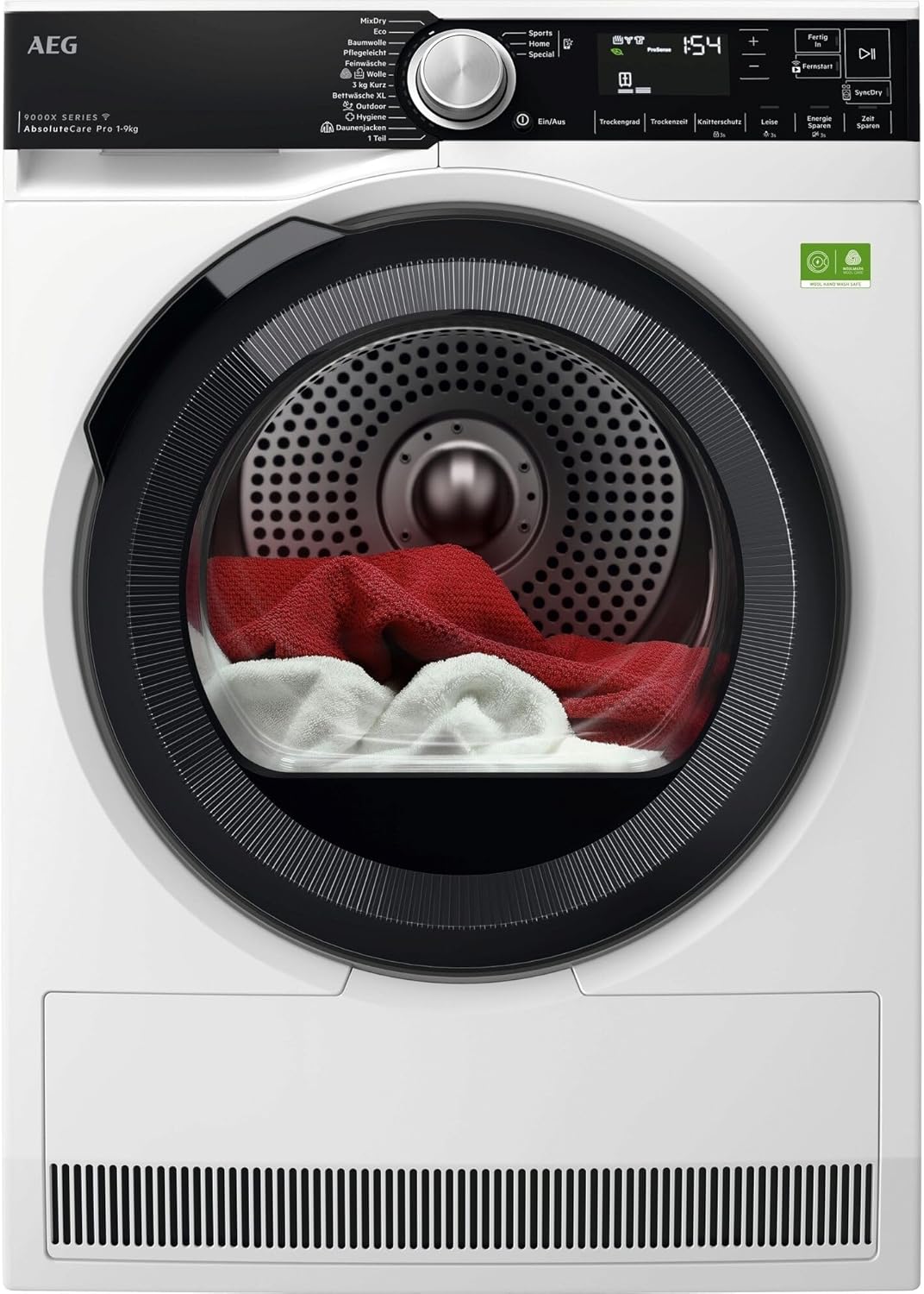 AEG WiFi Wärmepumpentrockner 9 kg mit SmartDry, Serie 9000X AbsoluteCarePlus - Daunentrocknung, 3D-Scan Restfeuchteermittlung, A, Trommelbeleuchtung, Knitterschutz -Weniger Bügelaufwand TR9XW80890