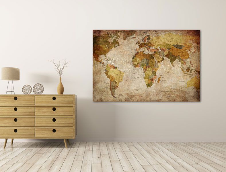 Canvas schilderij Wereldkaart 80 x 60 cm