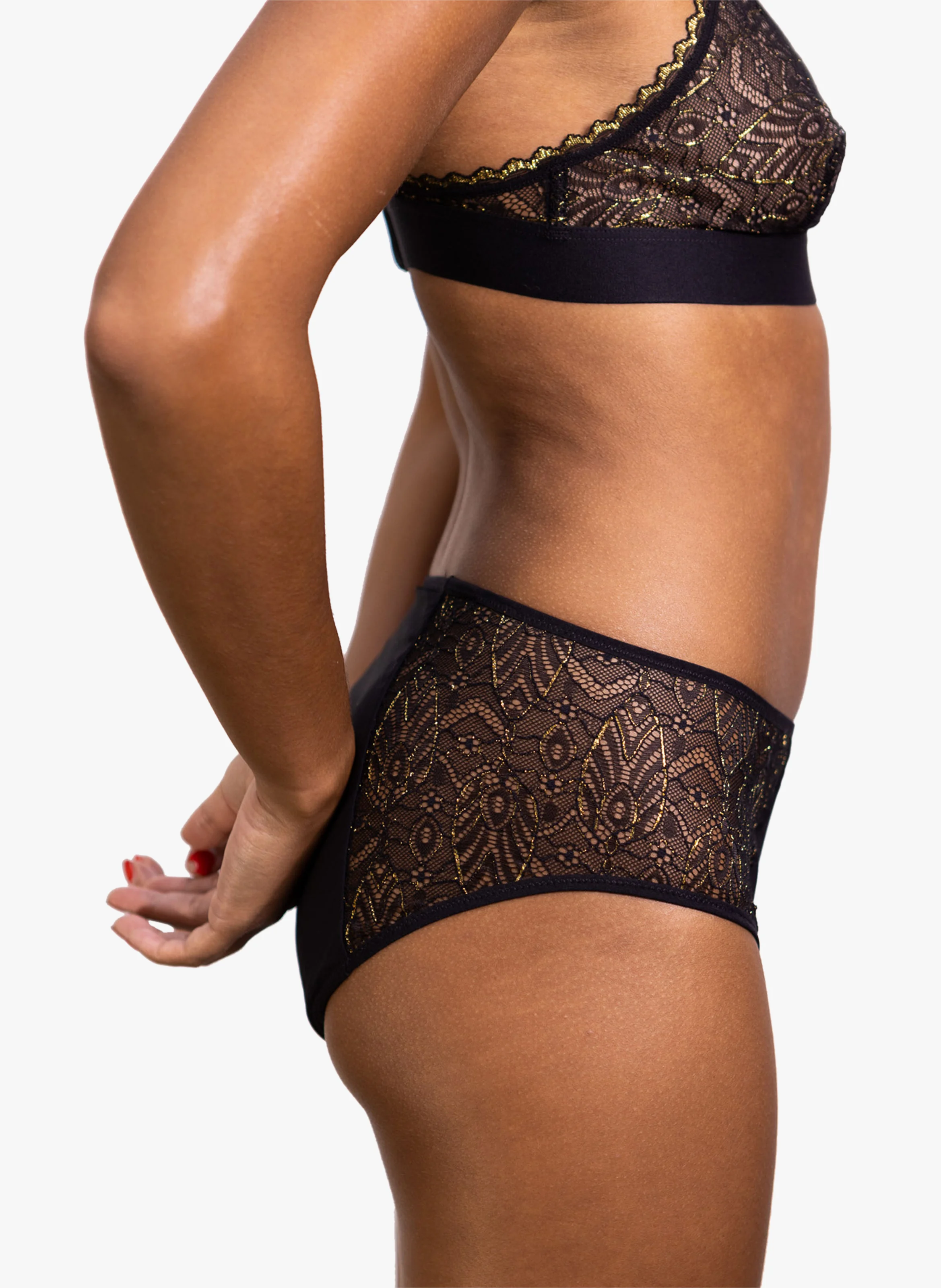 RHEA - Culotte menstruelle flux abondant en dentelles | Doré