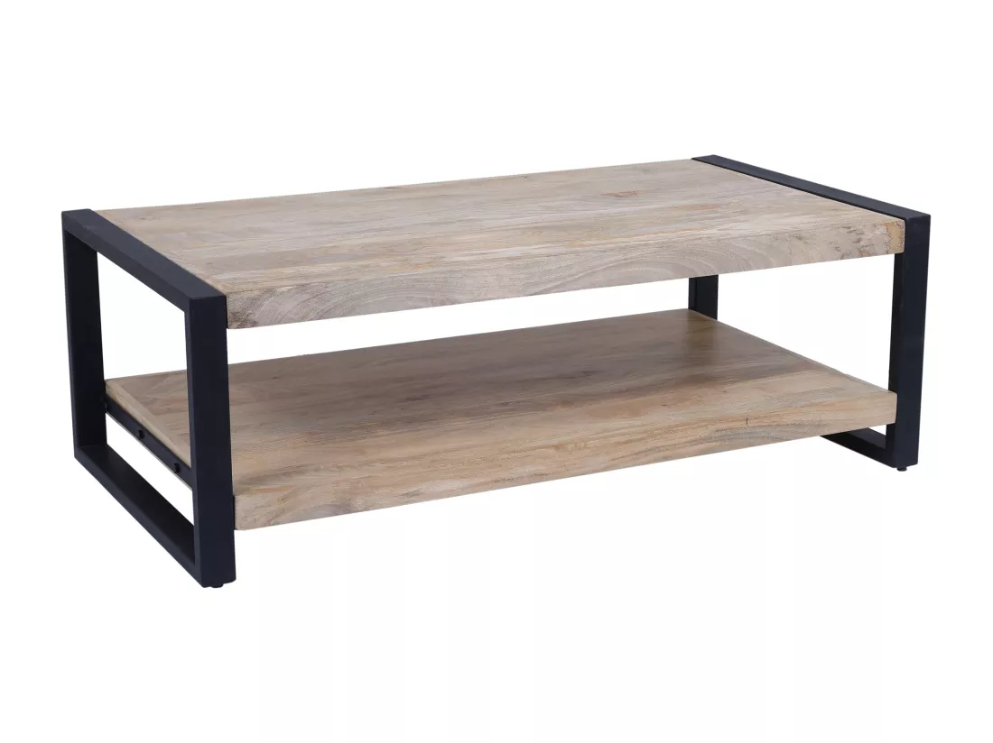 Table basse avec double plateau en bois de manguier et métal - Naturel et noir - HARLEM II
