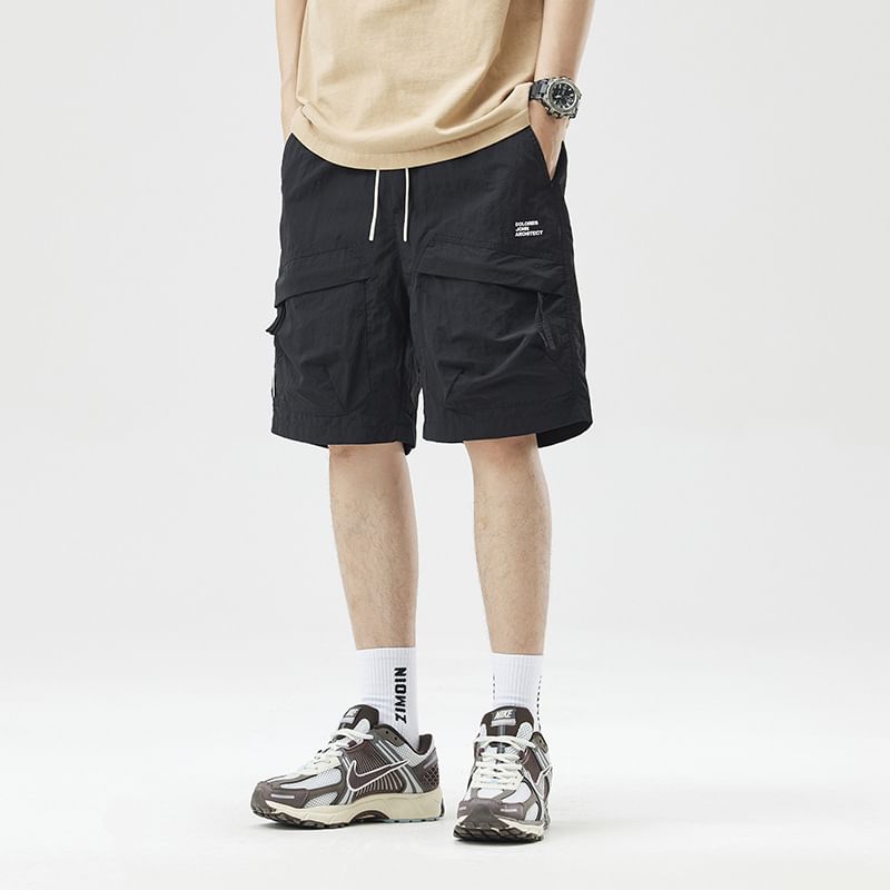 Nataro - Cargoshorts met middelhoge taille en geborduurde letters