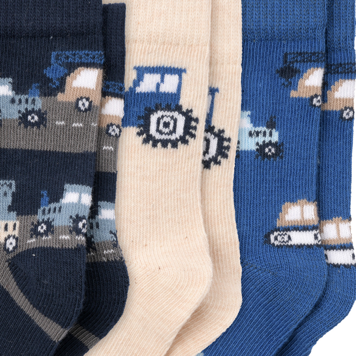 Topomini 3 Paar Baby Socken mit Fahrzeugen dunkelblau / blau / beige