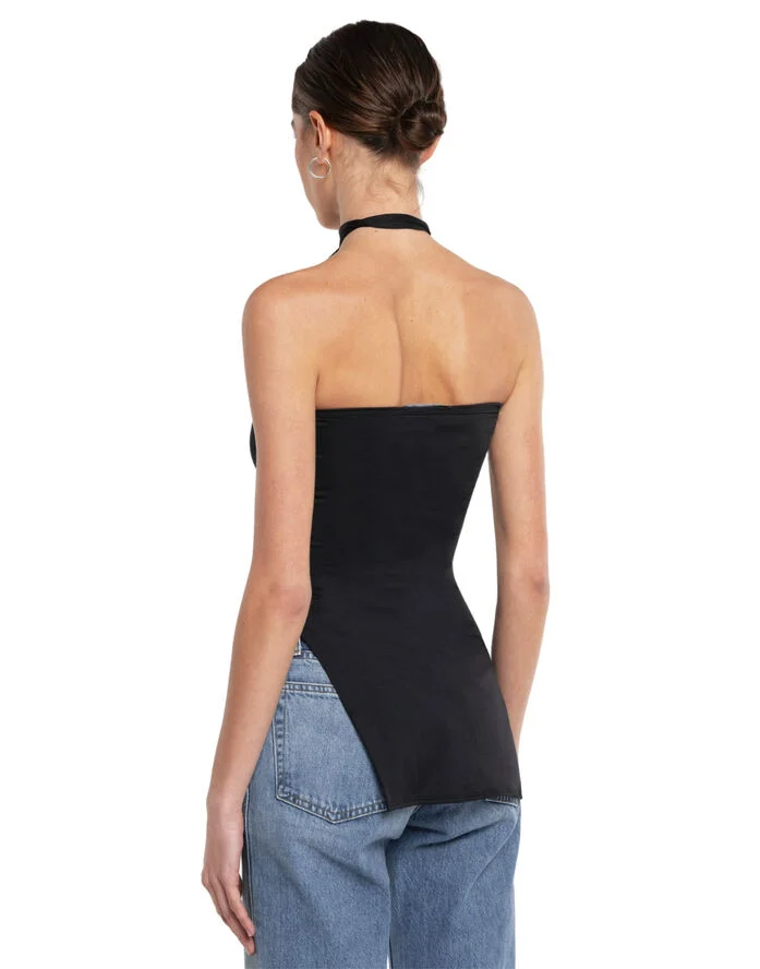 OW Collection Tie High Slit Top Black caviar