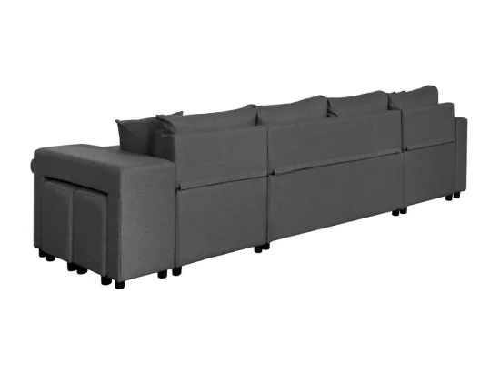 Canapé d'angle panoramique Oslo convertible avec coffres et poufs à droite - Tissu - Gris anthracite - L311 x P146 x H81cm - Loungitude