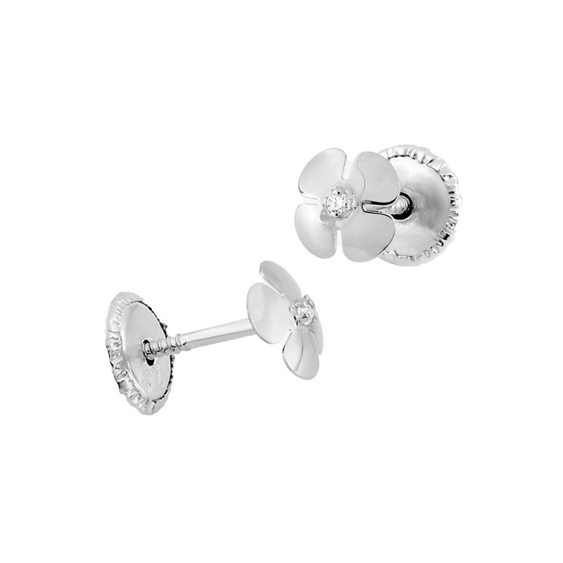 Boucles d'oreilles femme fleurs - oxyde de zirconium - Or 18 Carats