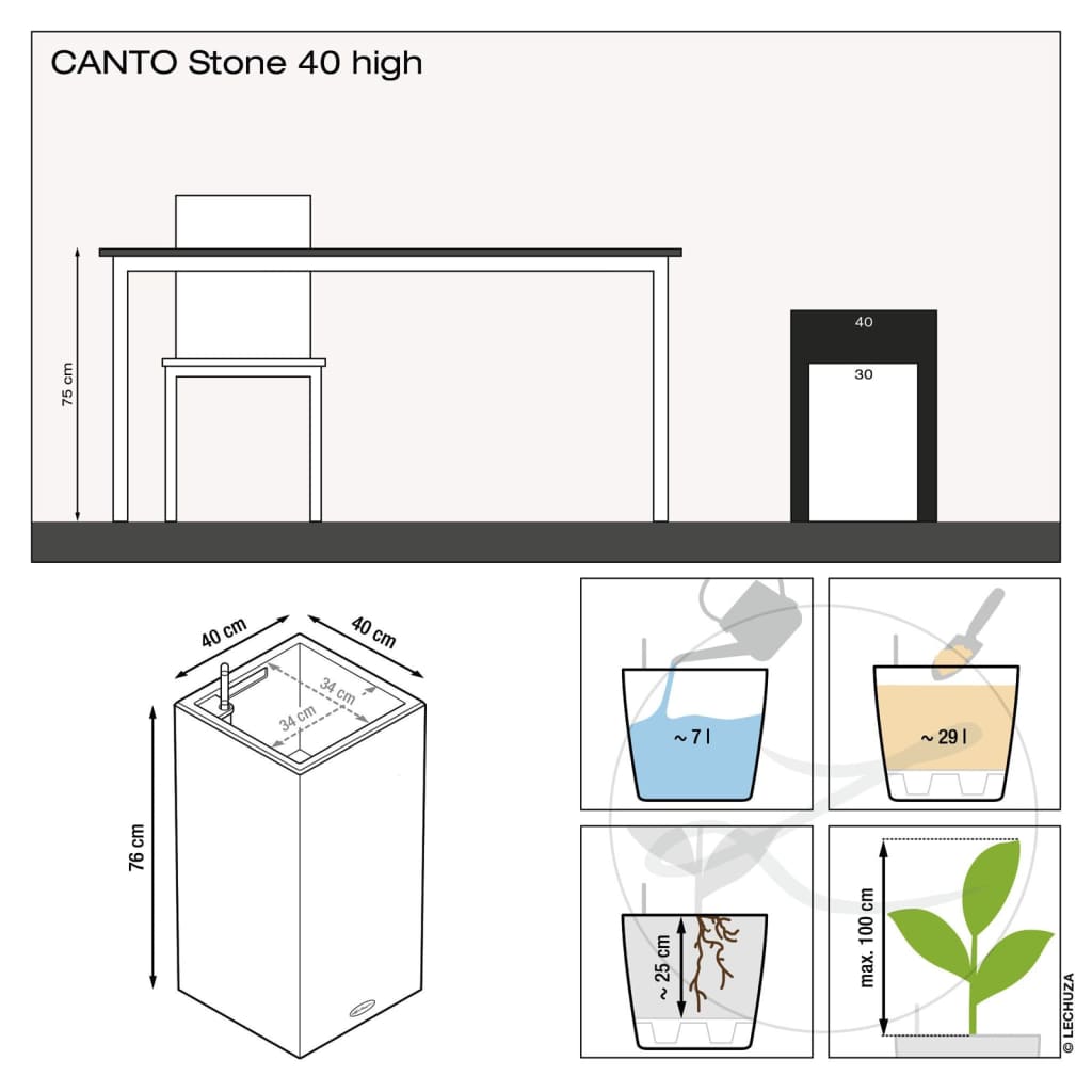 Jardinière canto stone 40 led high all-in-one 40x40 cm