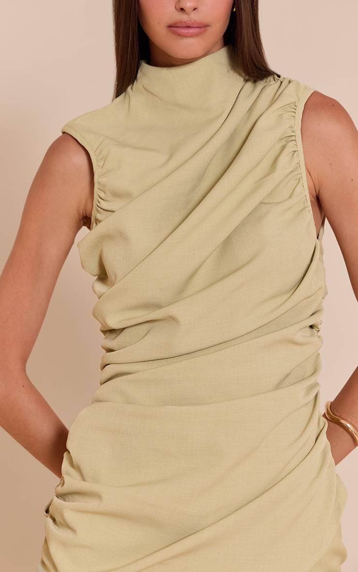 Vert Plt Label Haut Asymétrique Froncé Extrême Ajusté