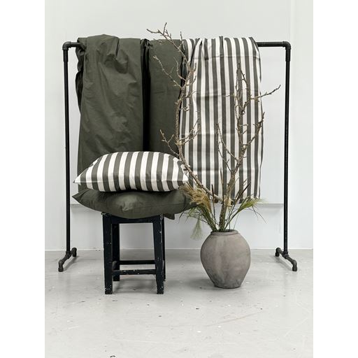 OMHU Blok Strib Sengetøj, Olive/Sand, 140x220 cm