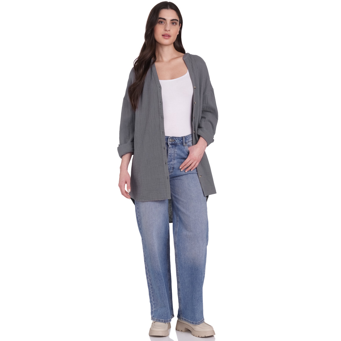 Gina Damen Musselin-Bluse im Oversized-Look grau