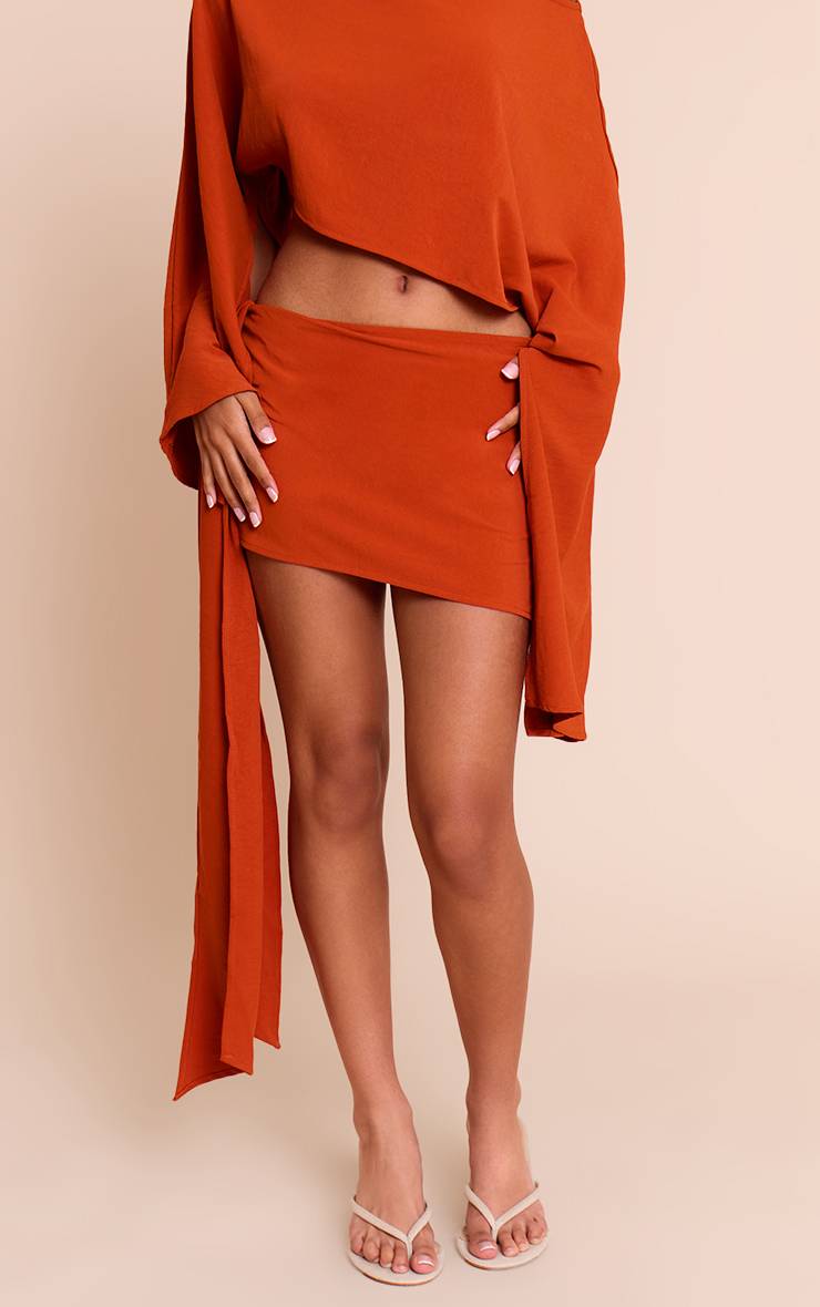 Rouille Mini-jupe Coordonnée Fluide À Nœud Latéral Petite Taille