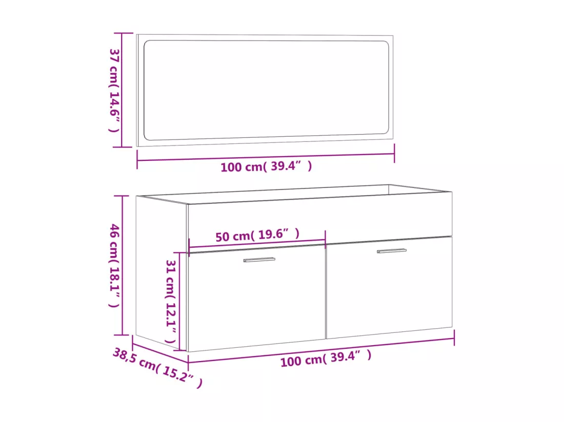 Armoire de bain avec miroir chêne sonoma bois d'ingénierie
