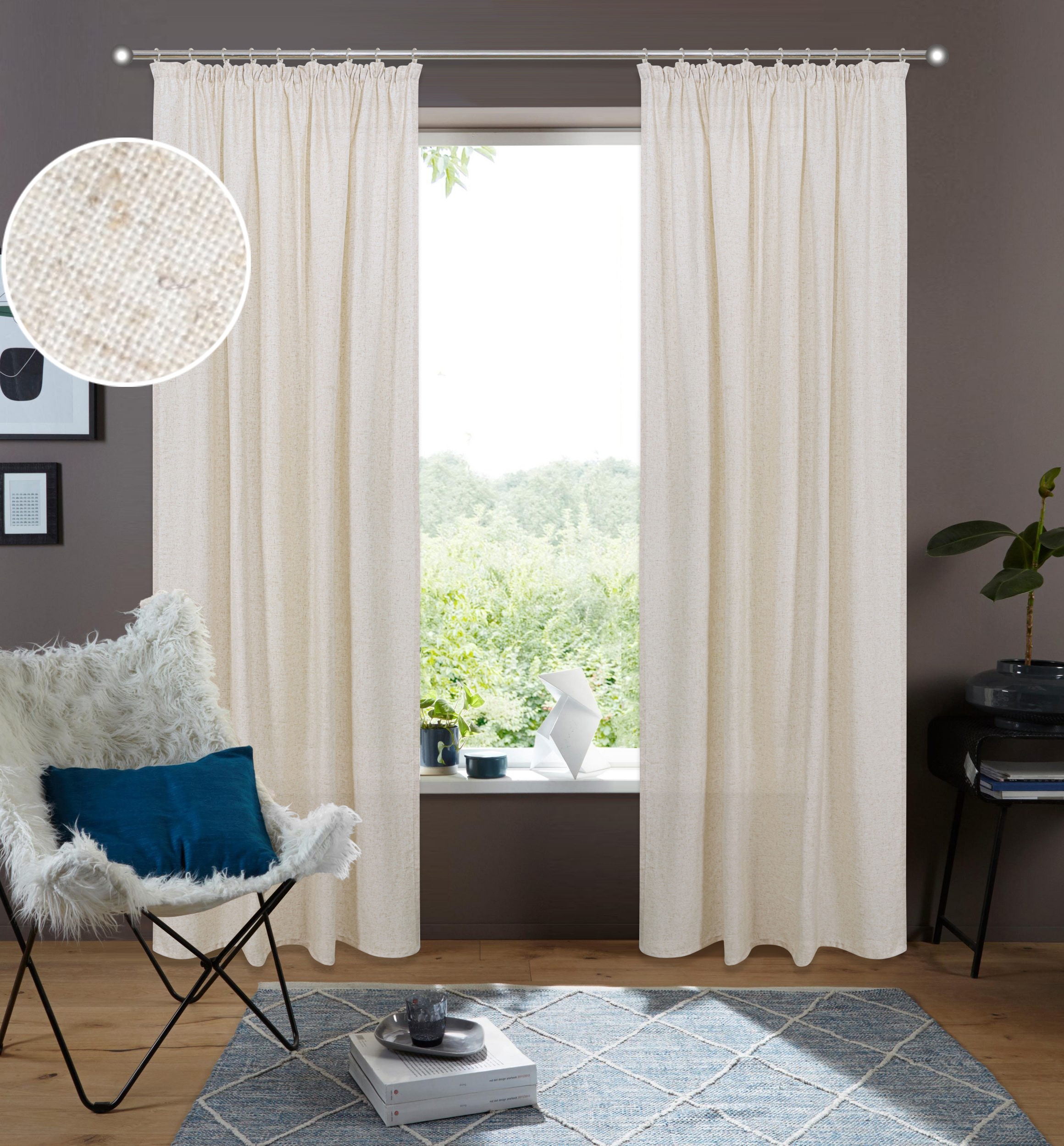 my home Gardine »Rudy« Kräuselband 2 Stk. tlg. Halbtransparent, Leinenlook, Polyester-Leinen Mischung, 2-er Set