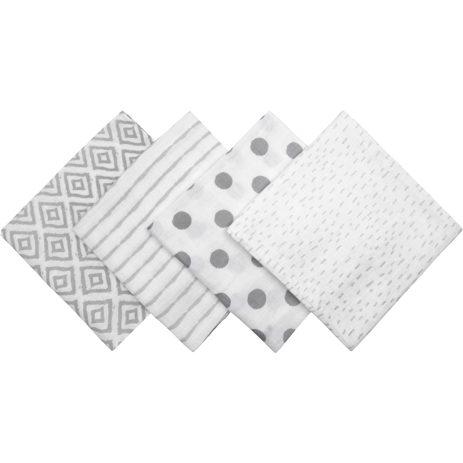 emma & noah Mullwindeln 4er Set Rauten Grau 70 x 70 cm