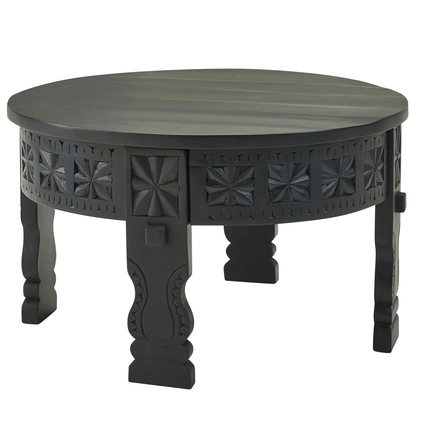 Couchtisch rund 60 cm Mango massiv Schwarz