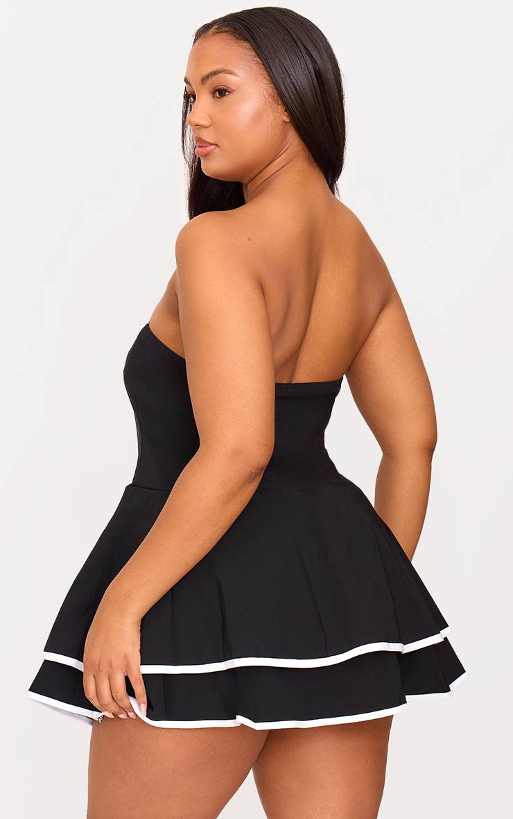 Noir Robe Trapèze À Étages En Tissu Tissé Extensible Avec Détails Contrastés Grande Taille