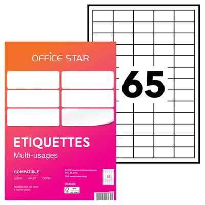 Office Star - 6500 Étiquettes multi-usages blanches - 38 x 21,2 mm - réf OS43424
