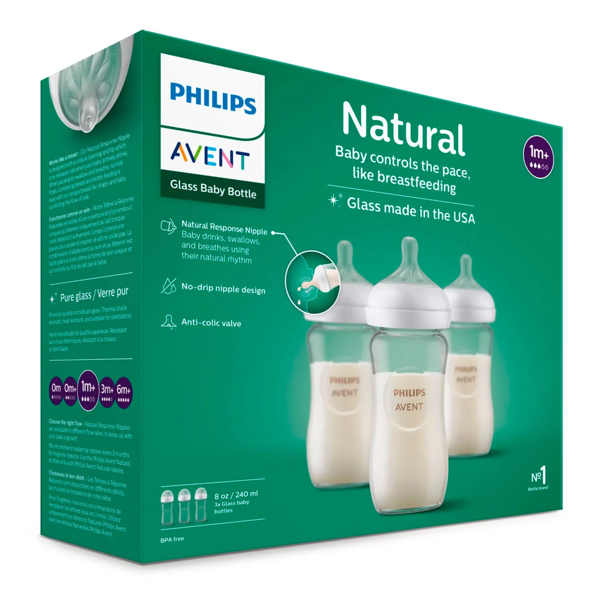 Philips Avent Biberon Verre Naturel 8oz Paquet de 3