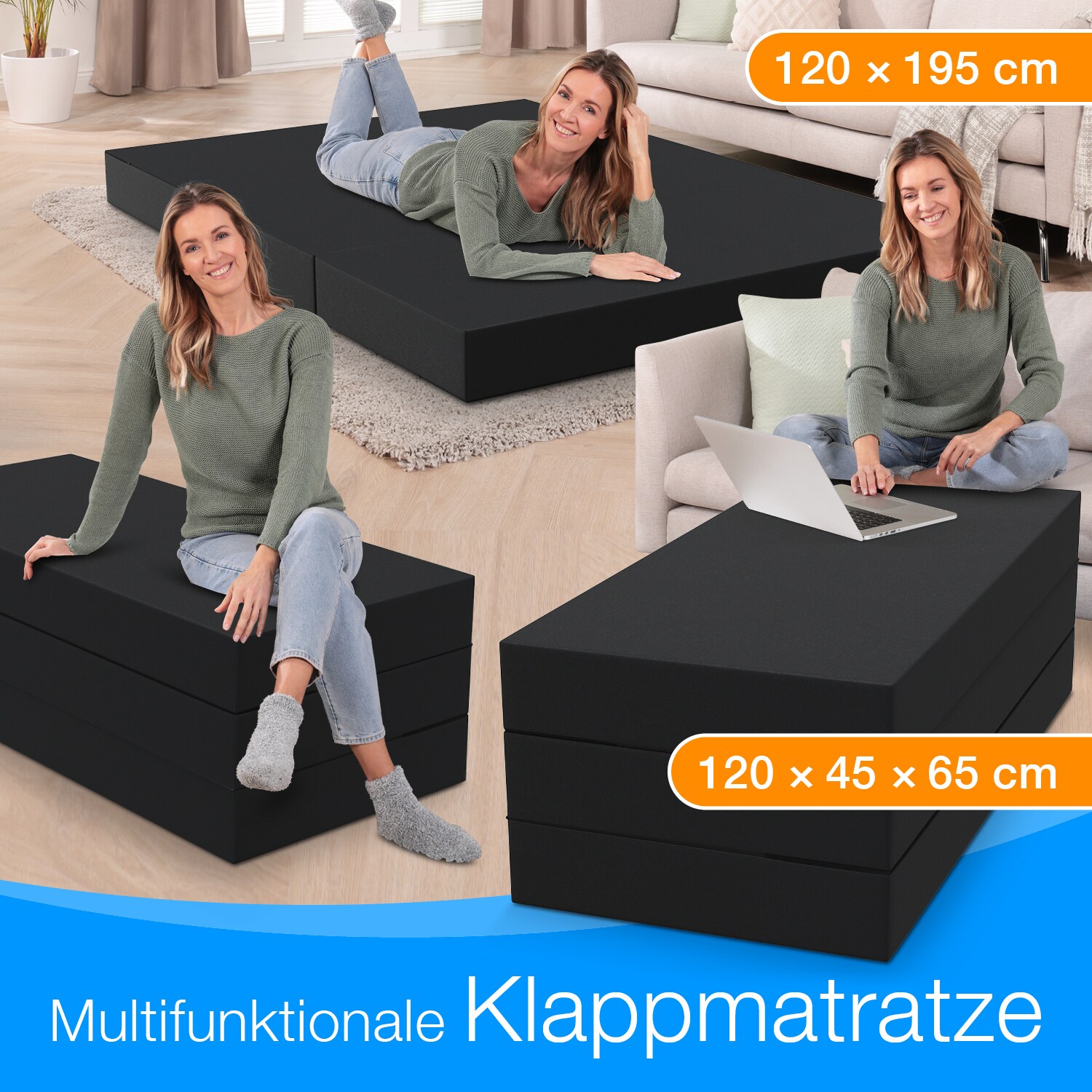 Bestschlaf Klappbare Gästematratze 3-teilige Faltmatratze, Schaumstoff extra dick