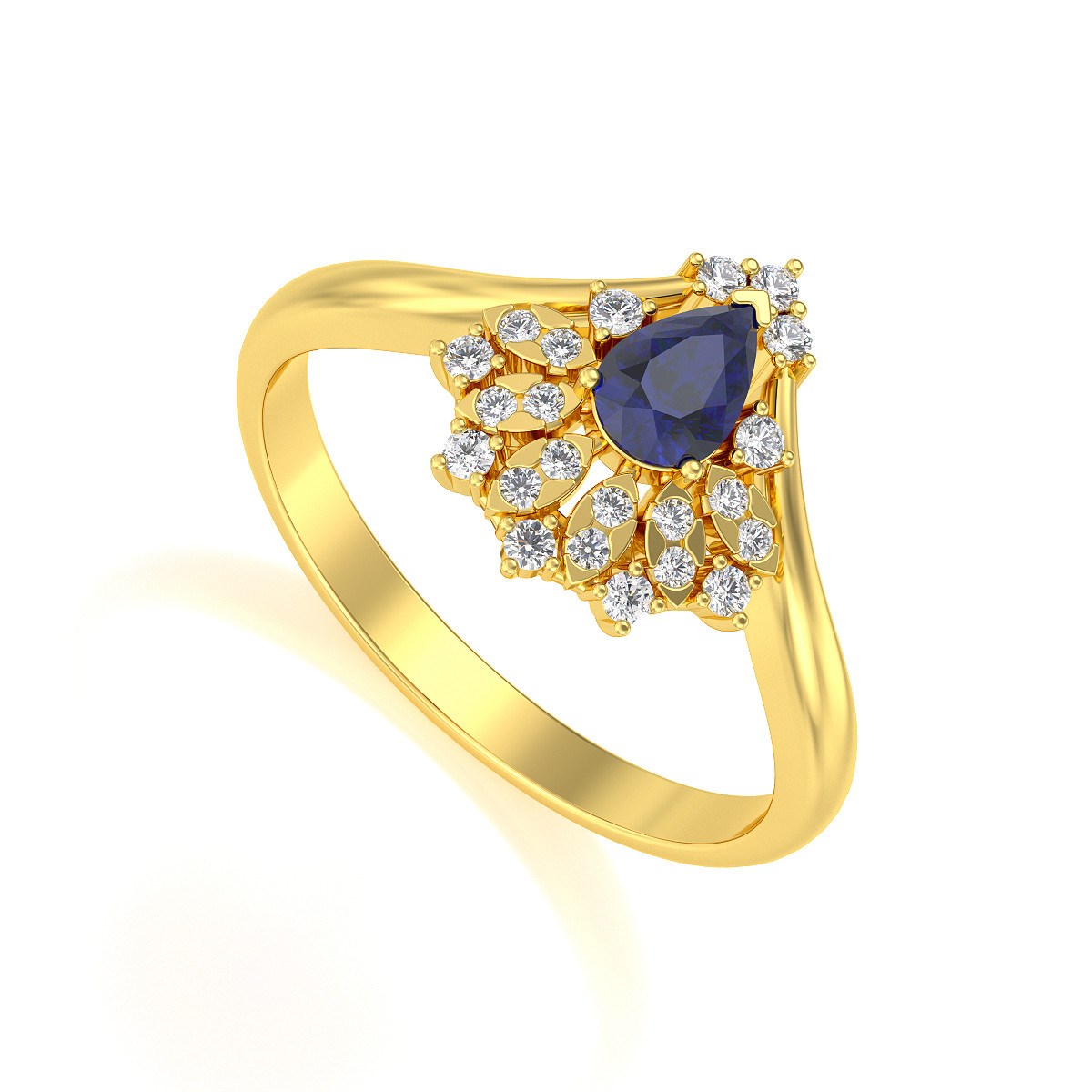 Bague ADEN Or 585 Jaune Saphir et diamants 3.6grs