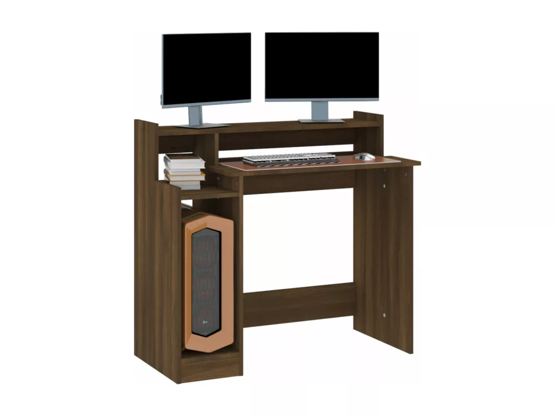 Bureau et lumières LED Chêne brun 97x45x90 cm Bois d'ingénierie