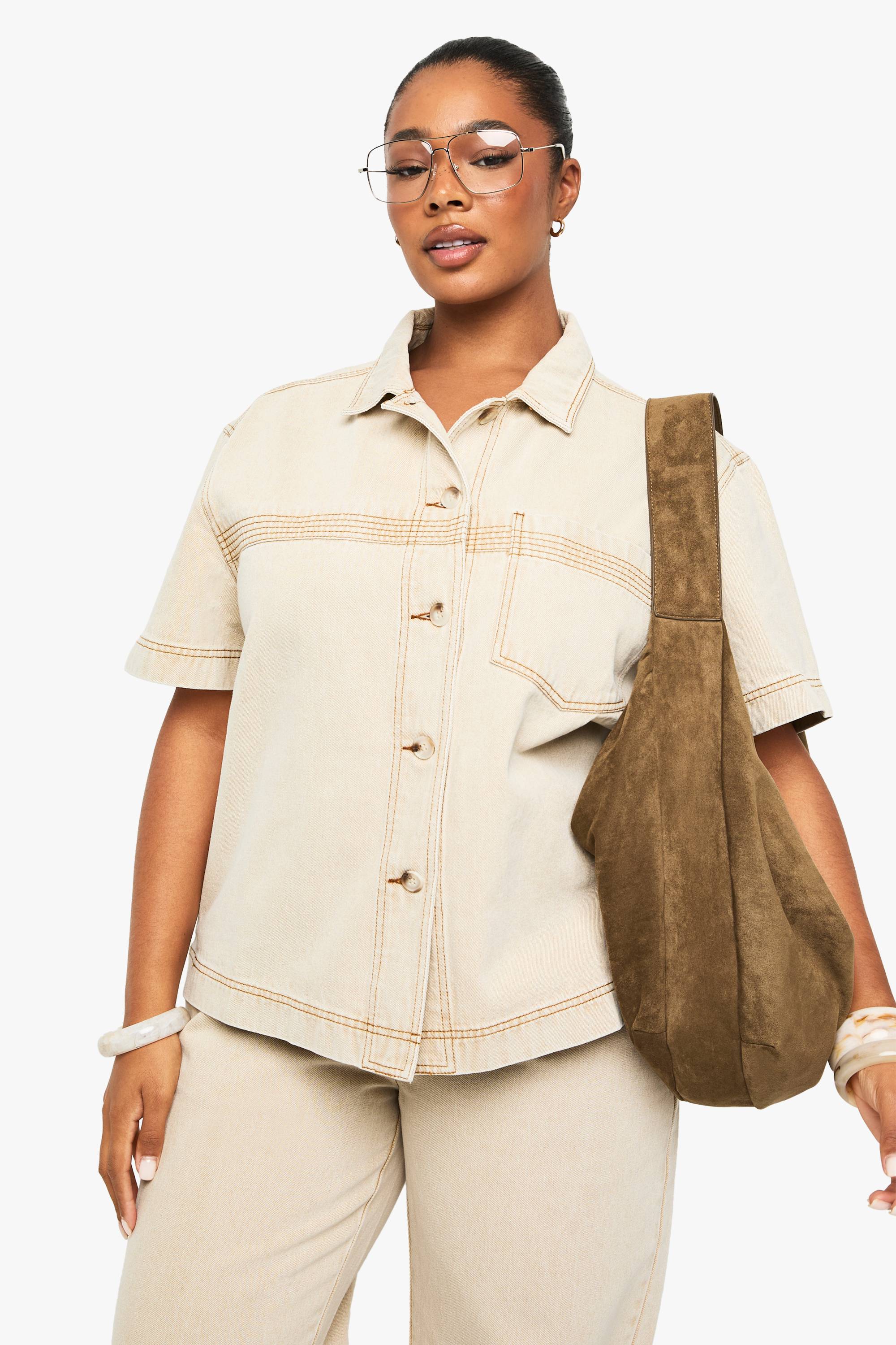 boohoo Chemise en denim plus lavée avec détails de couture