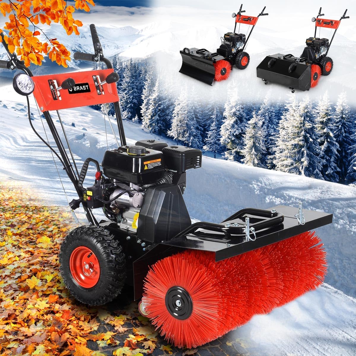 BRAST Kehrmaschine Benzin | Laubsammler Schneeschieber | 4,8kW(6,5PS) - 5,14kW(7PS) | viele Modelle | 80-100cm Arbeitsbreite | Elektrostart | Schnellwechsel-System | Schneeräumer | 3in1 Gerät