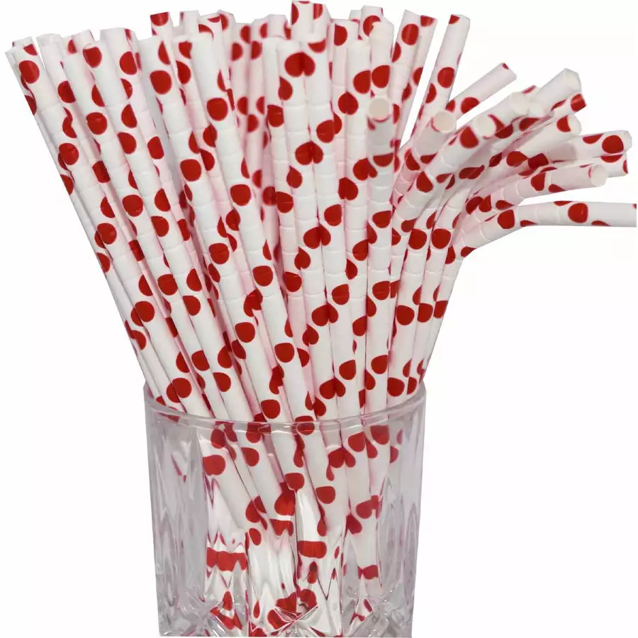 Luxentu Papier-Trinkhalme gepunktet mit Knick 20 cm 100er Set rot