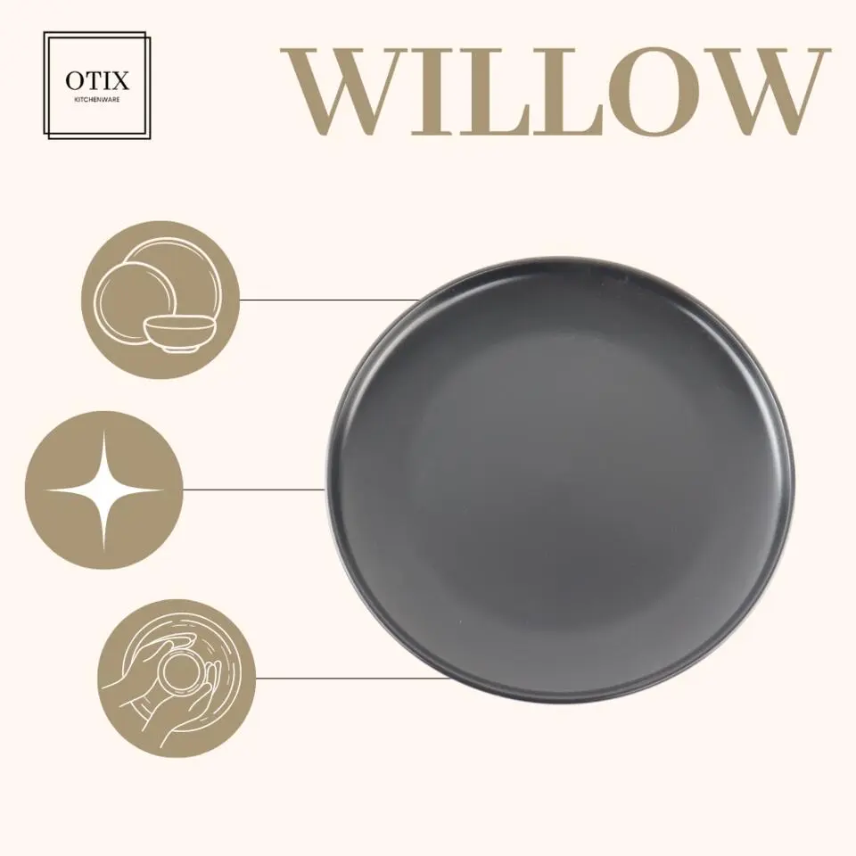OTIX Dinerborden Bordenset 12 Persoons Zwart 27cm Keramiek WILLOW