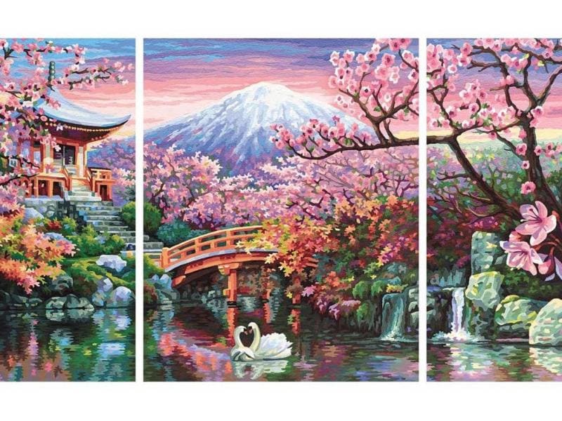 Schipper Malen nach Zahlen Kirschblüte in Japan Triptychon, Bilder malen für Erwachsene, inklusive Pinsel und Acrylfarben