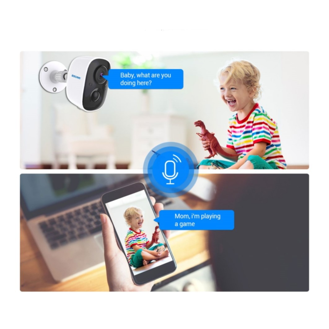 WiFi IP Kamera FullHD 1080p Infrarot LED's Nachtsichtfunktion   Akku (5200mA) / Micro SD / Wandhalterung für iOS/Android (IP65) - Weiss