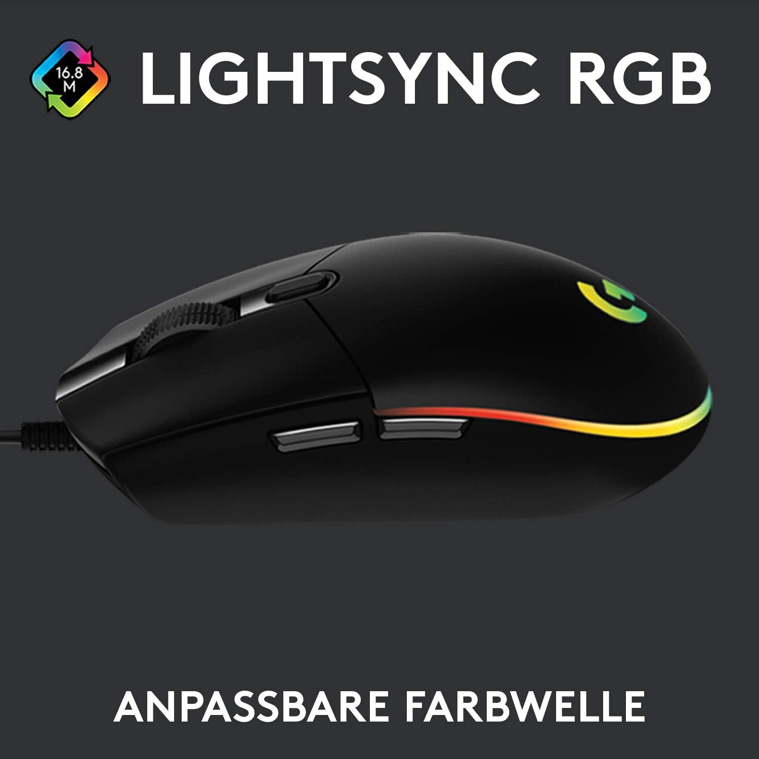 G203 LIGHTSYNC Kabelgebundene Gaming Maus mit RGB Beleuchtung (910-005796) - Schwarz