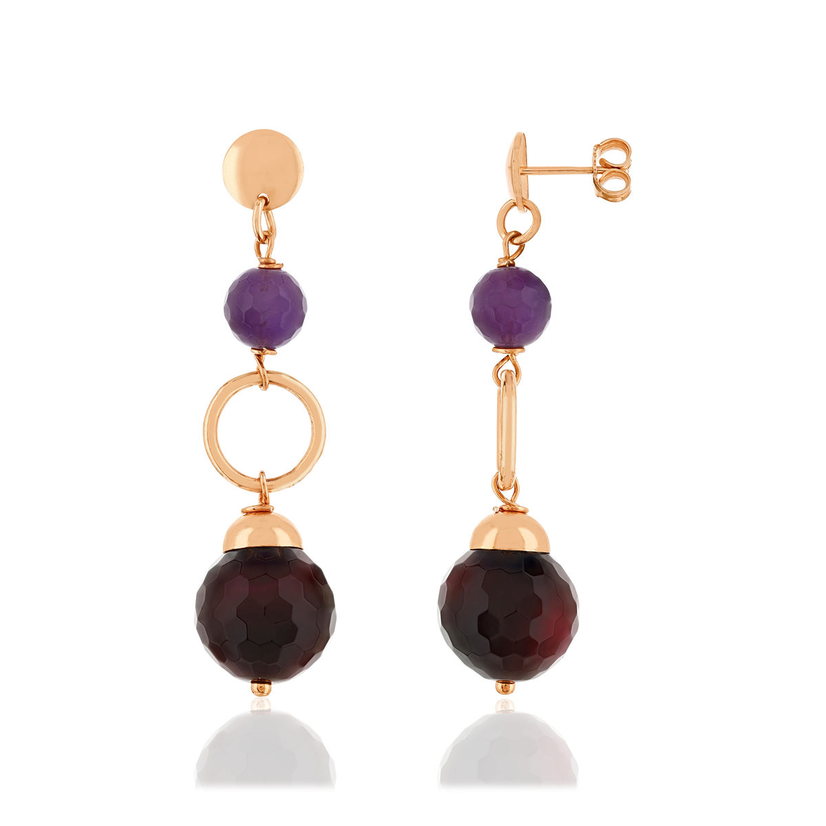 Boucles d'oreilles pendants argent 925 rose pierres ornementales
