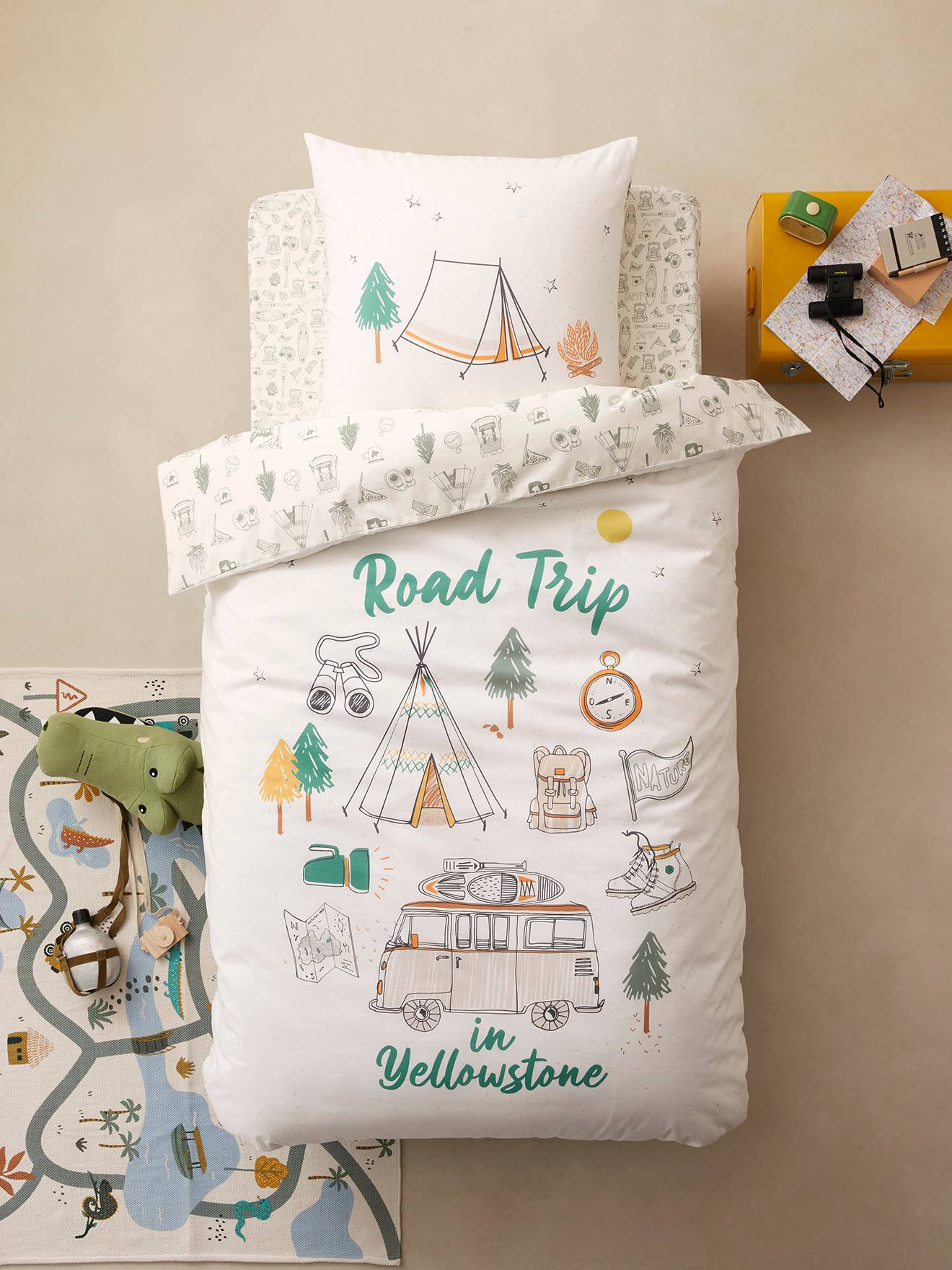 Conjunto infantil: capa de edredom + fronha YELLOWSTONE bege