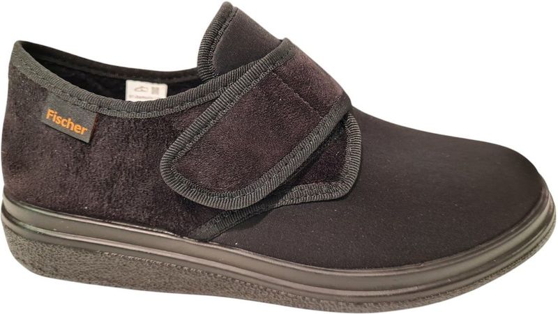Fischer - Verbandpantoffel - Zwart - K-leest - Klittenband - Stretch Materiaal